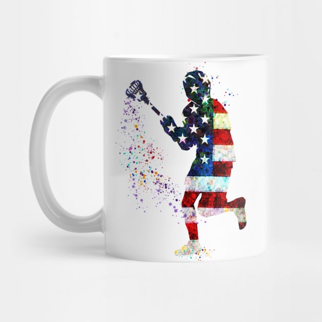 Lacrosse Boy American Flag Art USA Gifts by LotusGifts